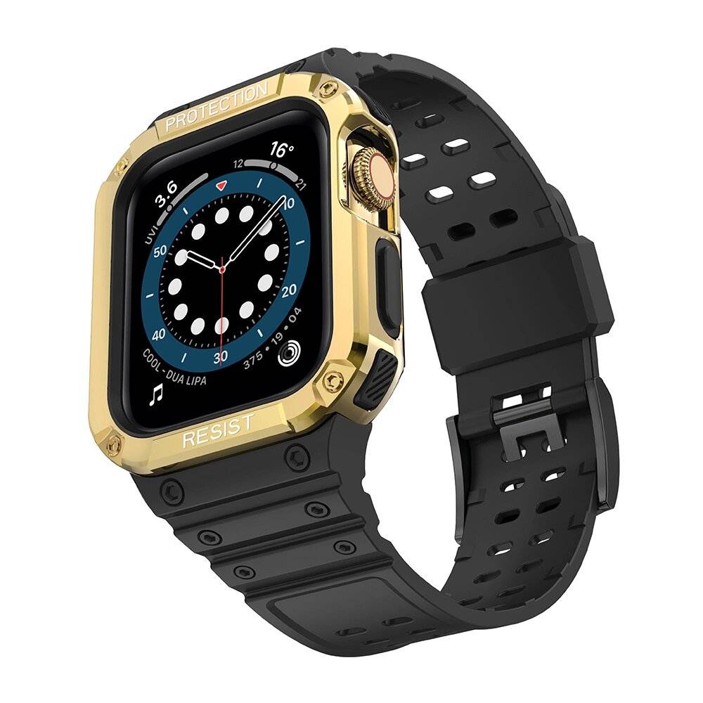 Protect Strap Band Apple Watch 42/44/45mm Panzergehäuse Armband - Schwarz, Gold
