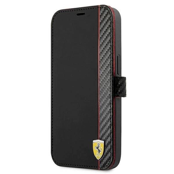 Ferrari FESAXFLBKP13SBK iPhone 13 mini 5.4″ schwarz/schwarzes Buch On Track Carbon Stripe