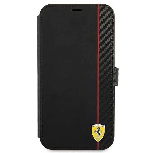 Ferrari FESAXFLBKP13SBK iPhone 13 mini 5.4″ schwarz/schwarzes Buch On Track Carbon Stripe