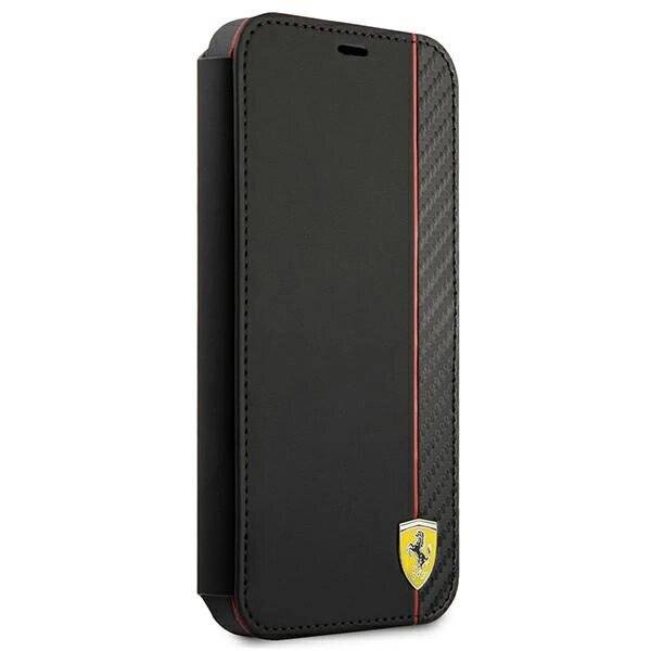 Ferrari FESAXFLBKP13SBK iPhone 13 mini 5.4″ schwarz/schwarzes Buch On Track Carbon Stripe
