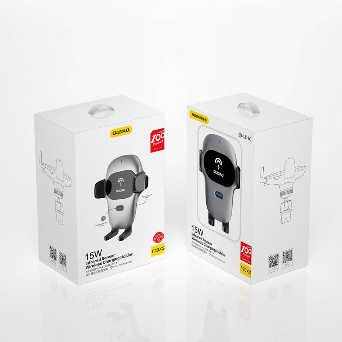 Dudao Automatische Autohalterung integriertem kabellosen Qi-Ladegerät 15 W, Grau F20xs