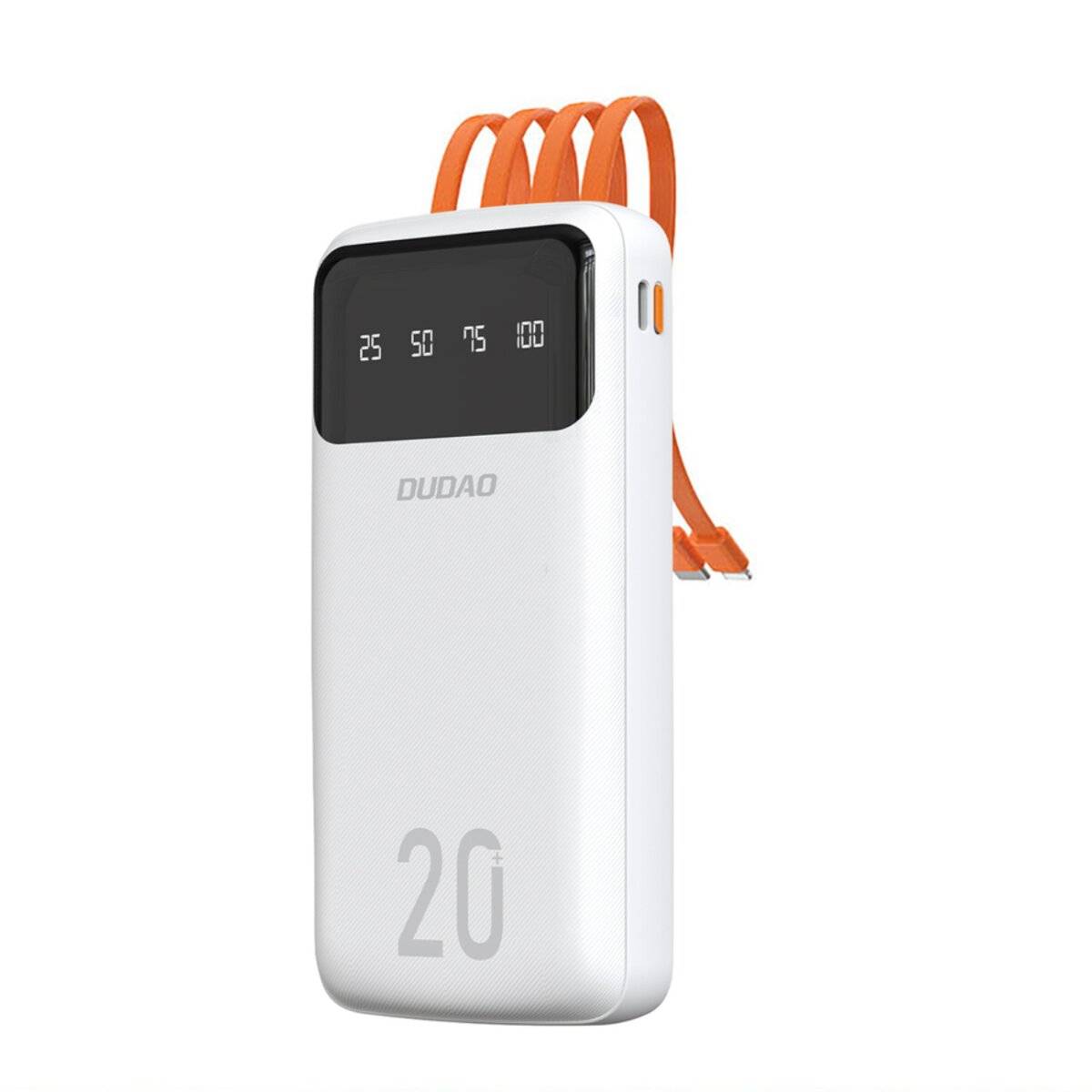 Dudao geräumige Powerbank 3 eingebauten Kabeln 20000mAh USB Typ C + Micro Lightning weiß K6Pro
