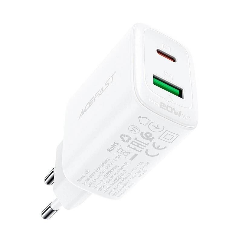 Acefast Wandladegerät USB Typ C / 20W, PPS, PD, QC 3.0, AFC, FCP weiß A25