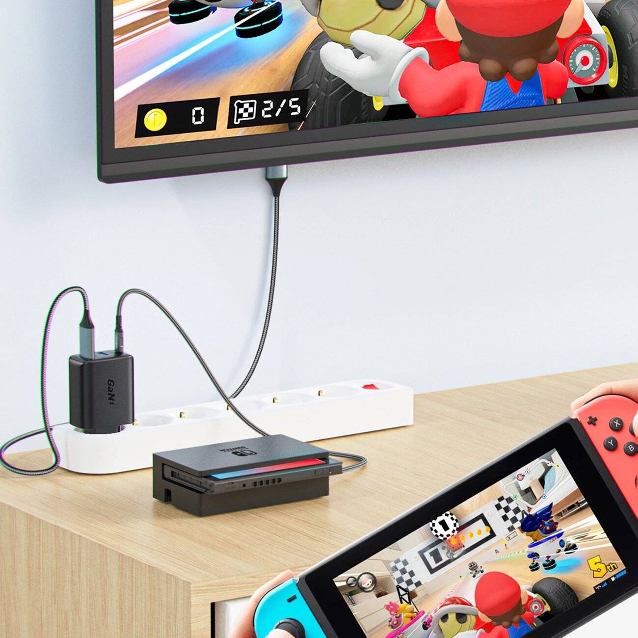 Acefast 2in1 Ladegerät GaN 65W USB Typ C / USB, Adapter HDMI 4K @ 60Hz Set Kabel weiß A17