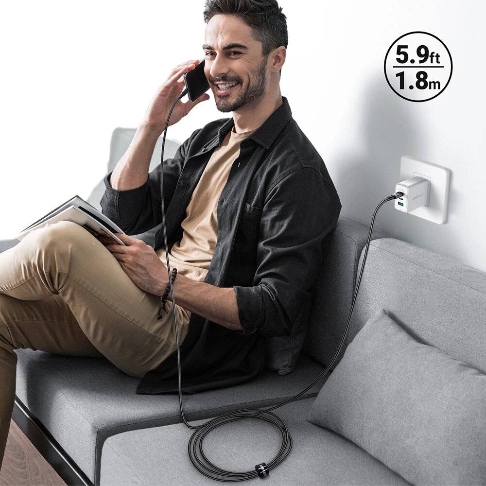 Acefast C4-01 Lightning – USB-C PD-Kabel 30 W 3 A 480 Mbit/s 1,8 m Schwarz