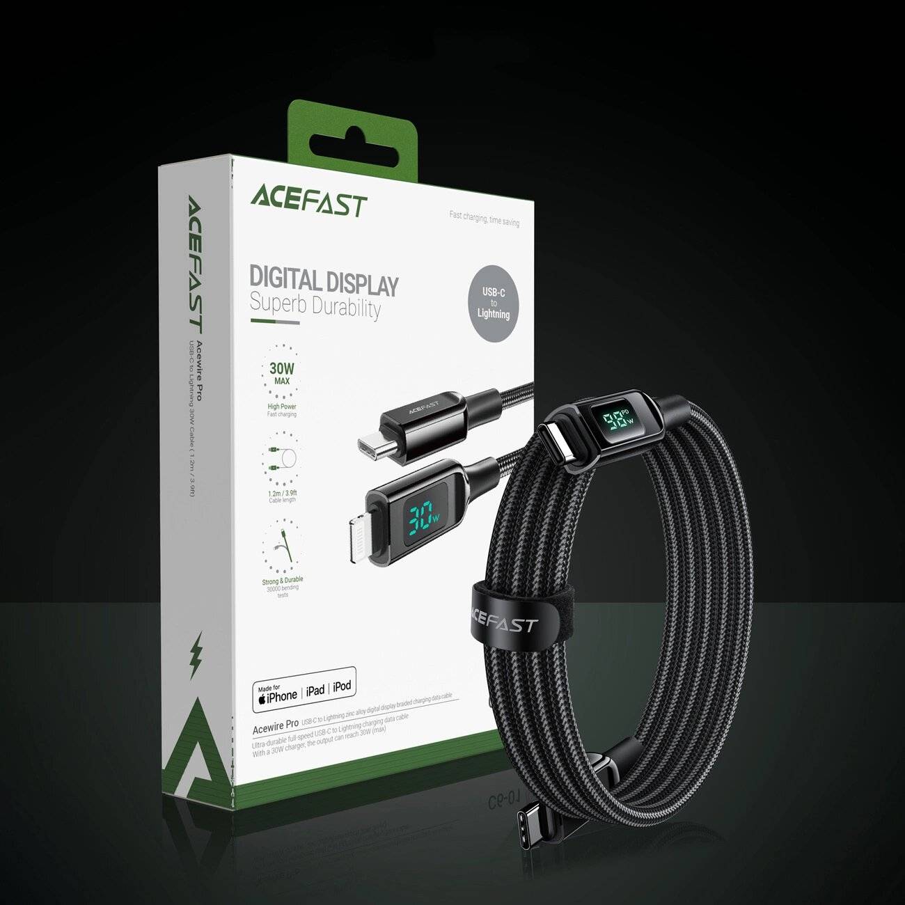 Acefast C6-03 Schwarz USB-C - PD QC-Kabel 100 W 5 A 480 Mbit/s 2 m –
