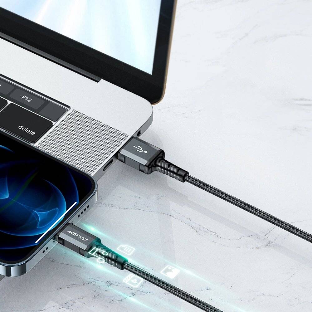 Acefast Kabel MFI USB - Lightning 1,2m, 2,4A schwarz C1-02