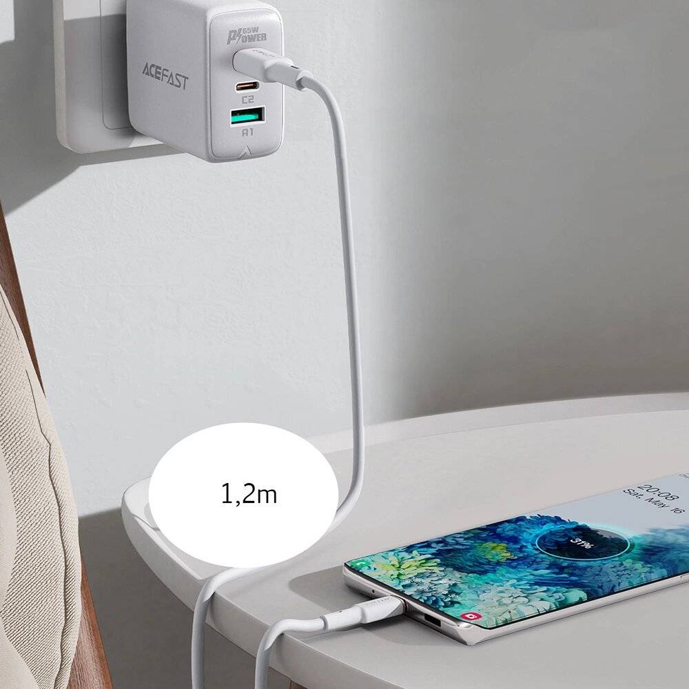 Acefast C2-03-CC USB-C – PD QC-Kabel 60 W 3 A 480 Mbit/s 1,2 m Weiß