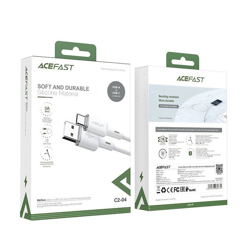 Acefast USB-Kabel - USB Typ C 1,2 m, 3 A weiß C2-04
