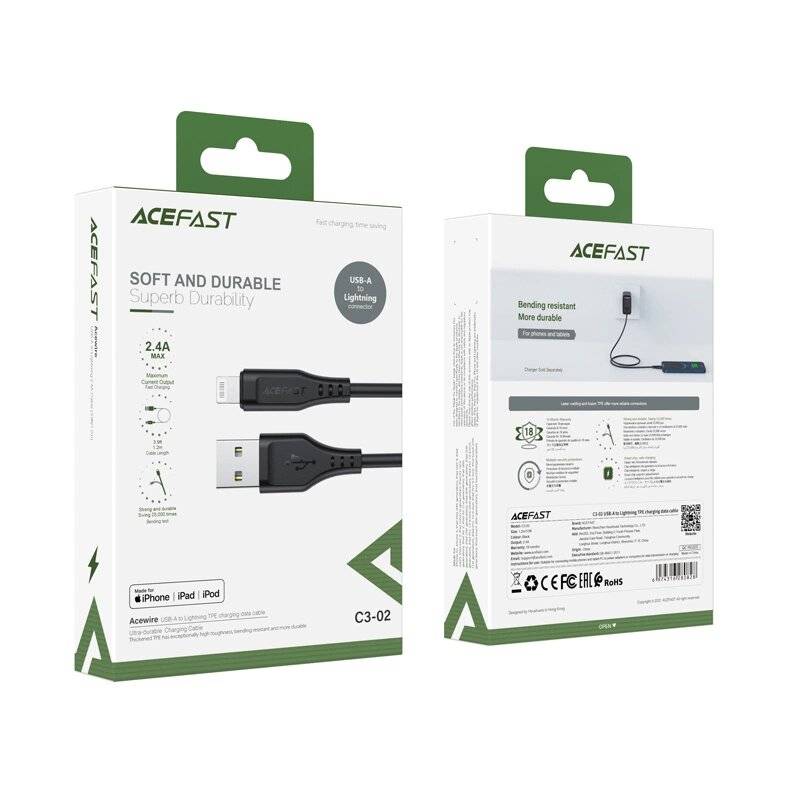 Acefast Kabel MFI USB - Lightning 1,2m, 2,4A schwarz C3-02