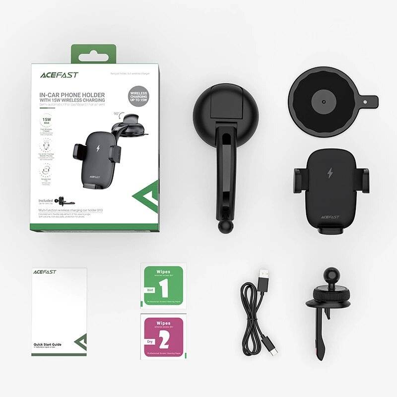 Acefast automatischer Telefonhalter Windschutzscheibe, Cockpit Lüftungsgitter kabellosem Qi