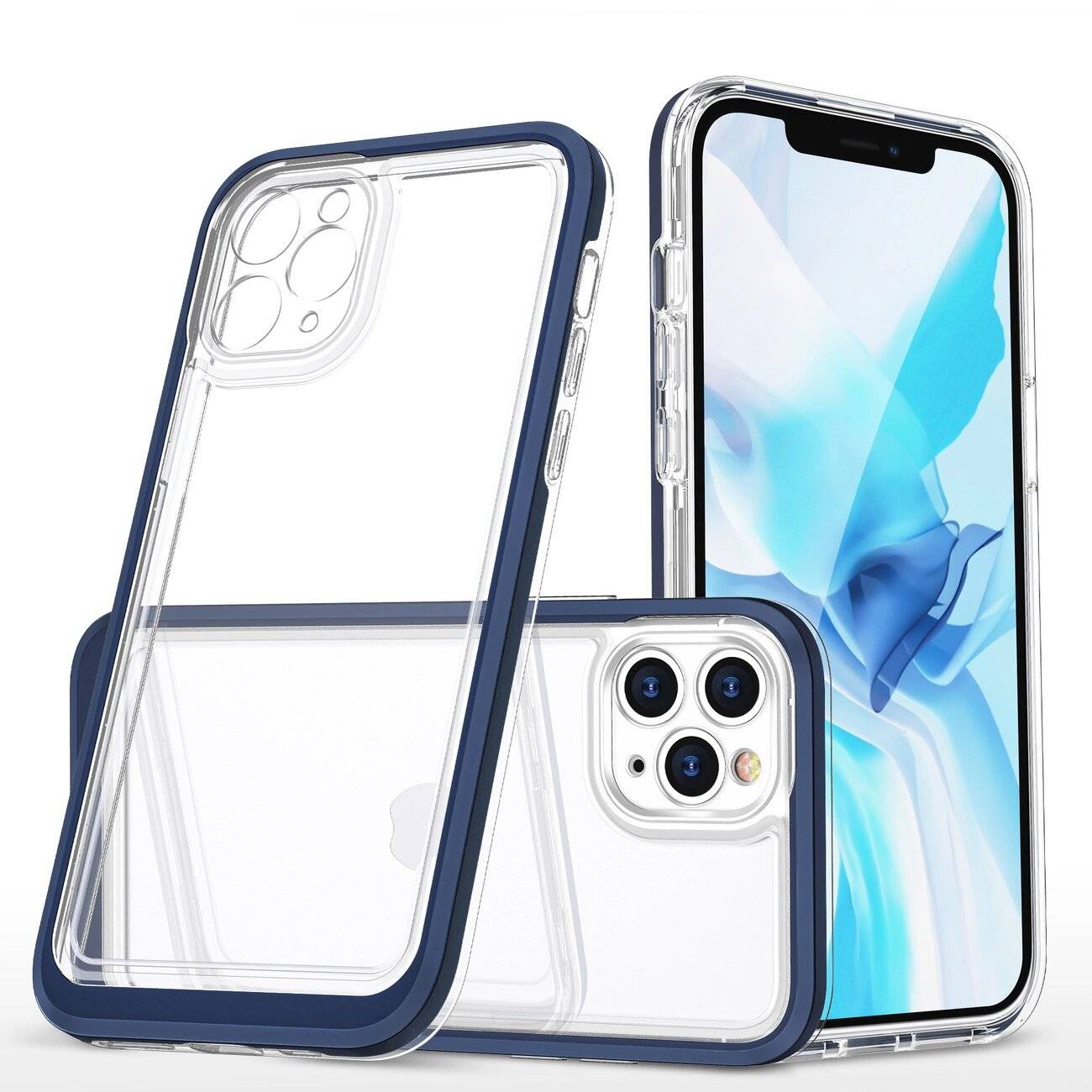Klare 3-in-1-Hülle iPhone 11 Pro Max blauem Gel-Rahmen