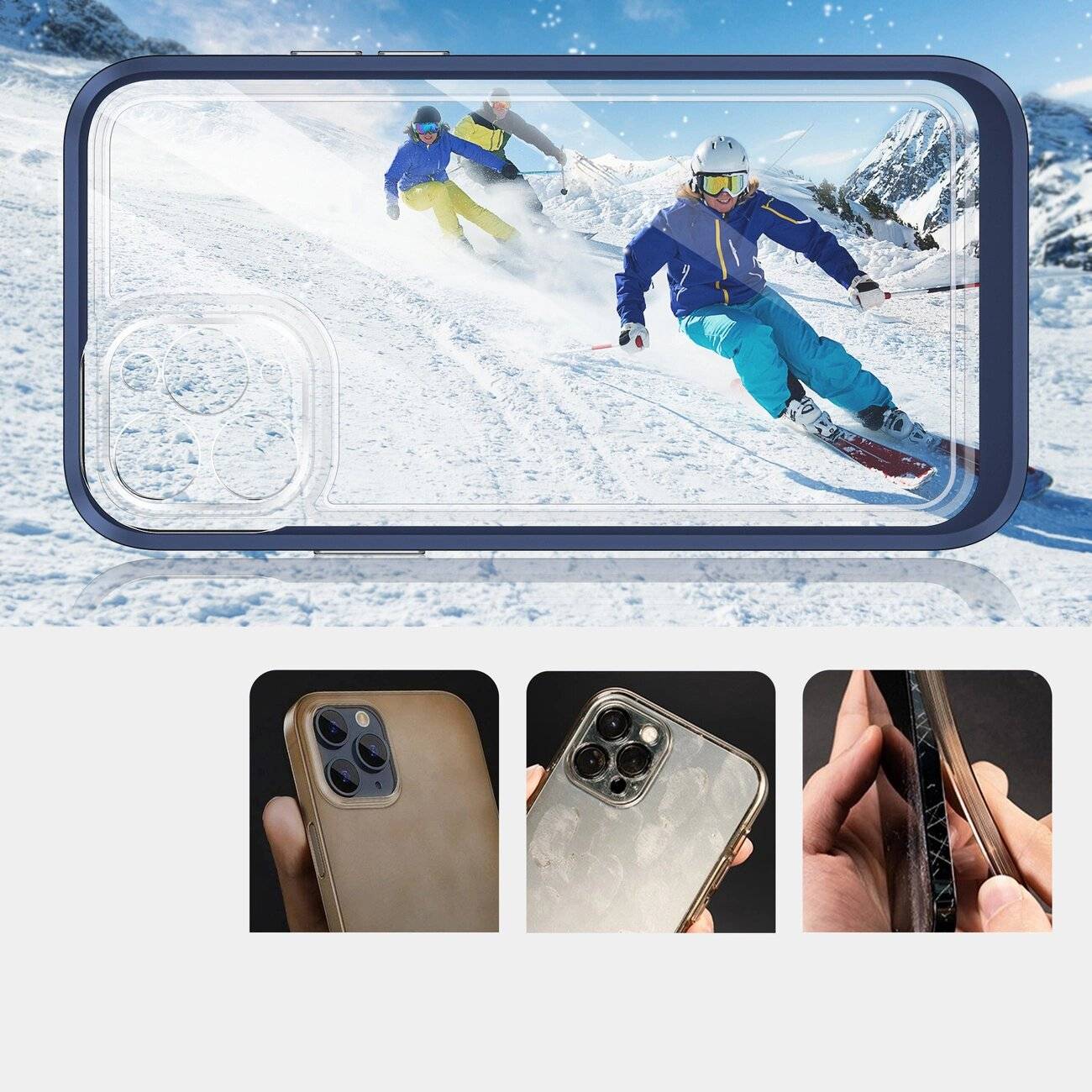 Klare 3-in-1-Hülle iPhone 11 Pro Max blauem Gel-Rahmen