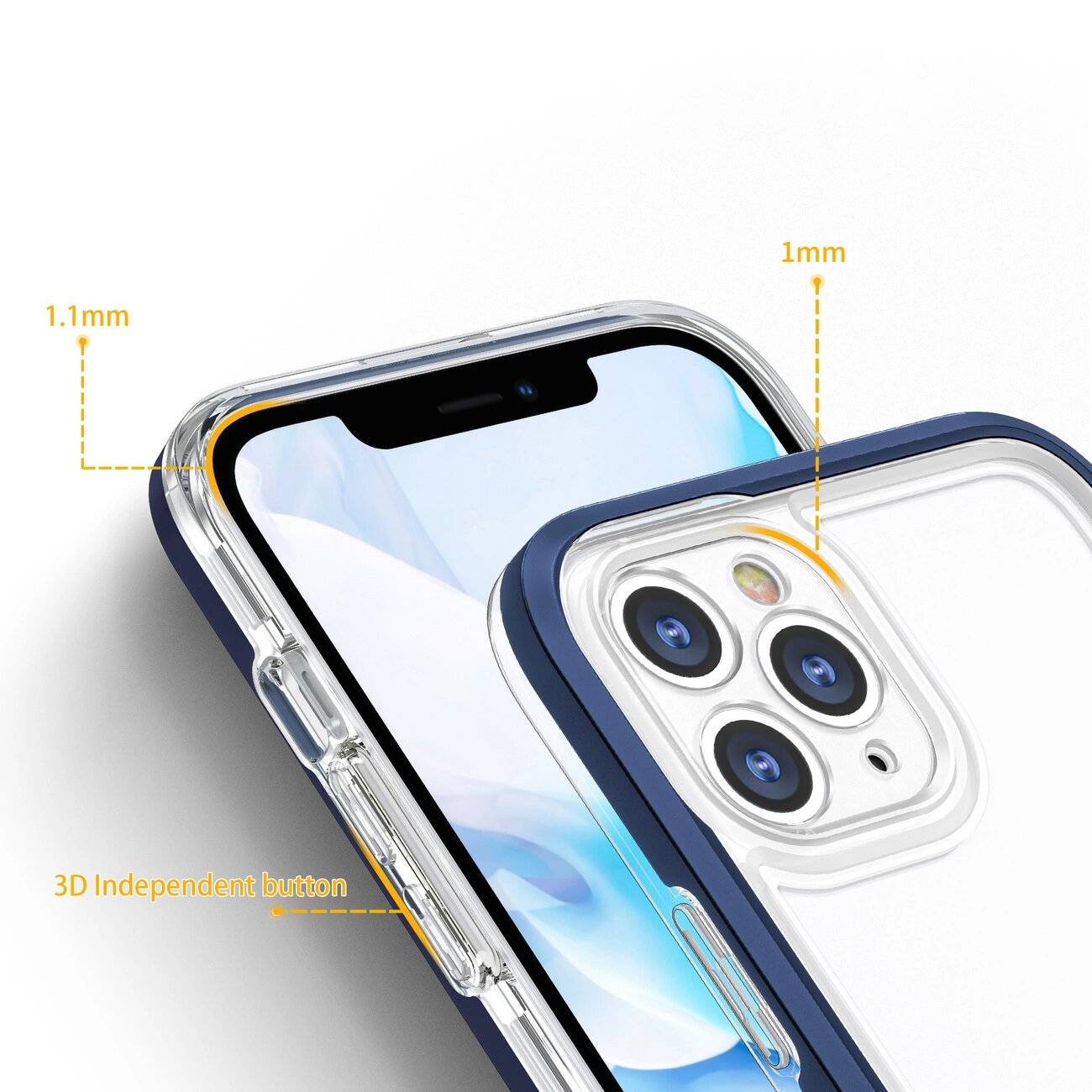 Klare 3-in-1-Hülle iPhone 11 Pro Max blauem Gel-Rahmen