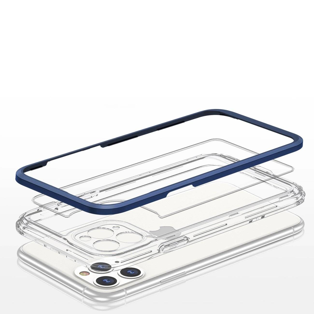 Klare 3-in-1-Hülle iPhone 11 Pro Max blauem Gel-Rahmen
