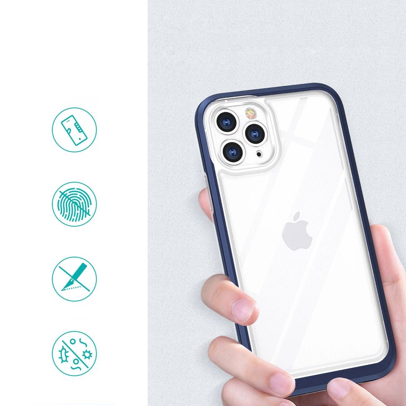 Klare 3-in-1-Hülle iPhone 11 Pro Max blauem Gel-Rahmen