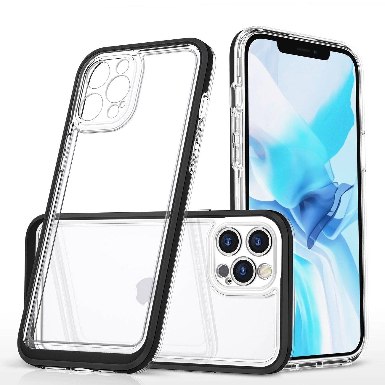 Klare 3in1 Hülle iPhone 12 Pro Frame Gel Cover schwarz