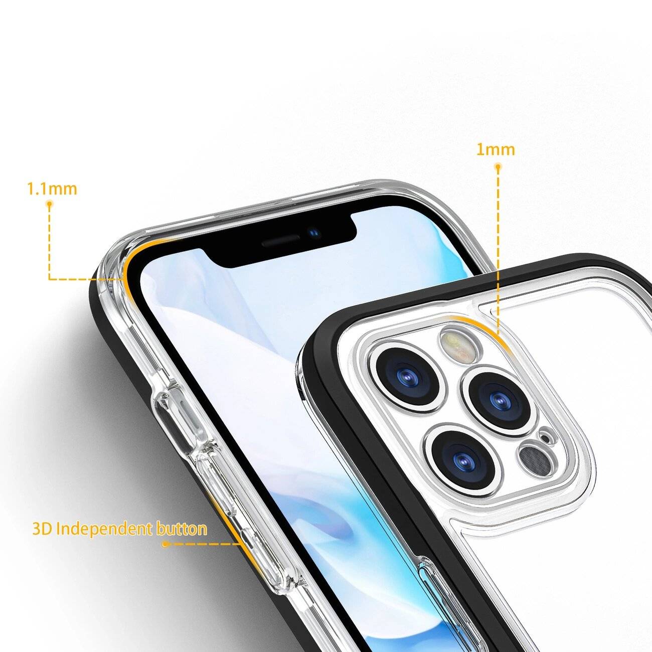 Klare 3in1 Hülle iPhone 12 Pro Frame Gel Cover schwarz
