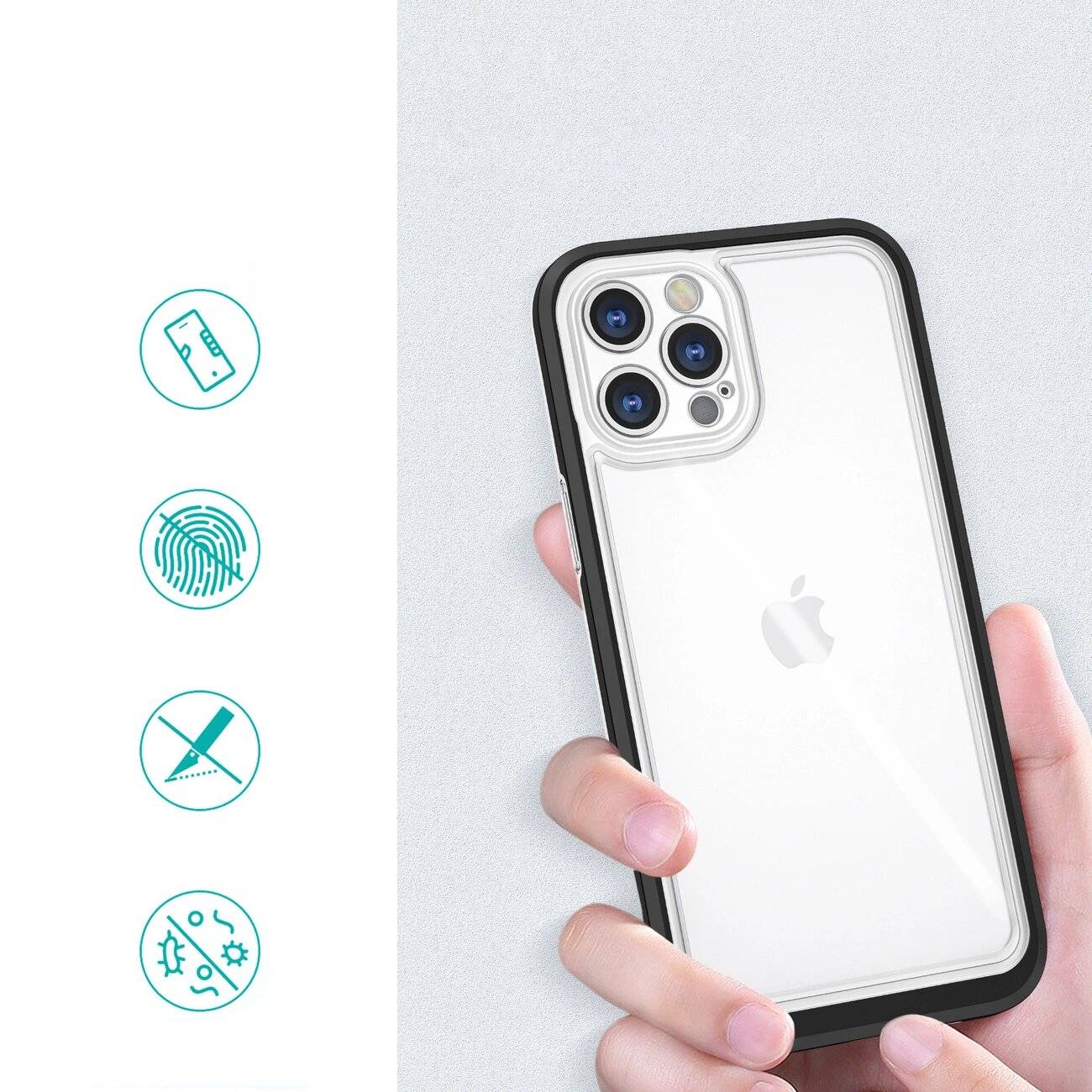 Klare 3in1 Hülle iPhone 12 Pro Frame Gel Cover schwarz
