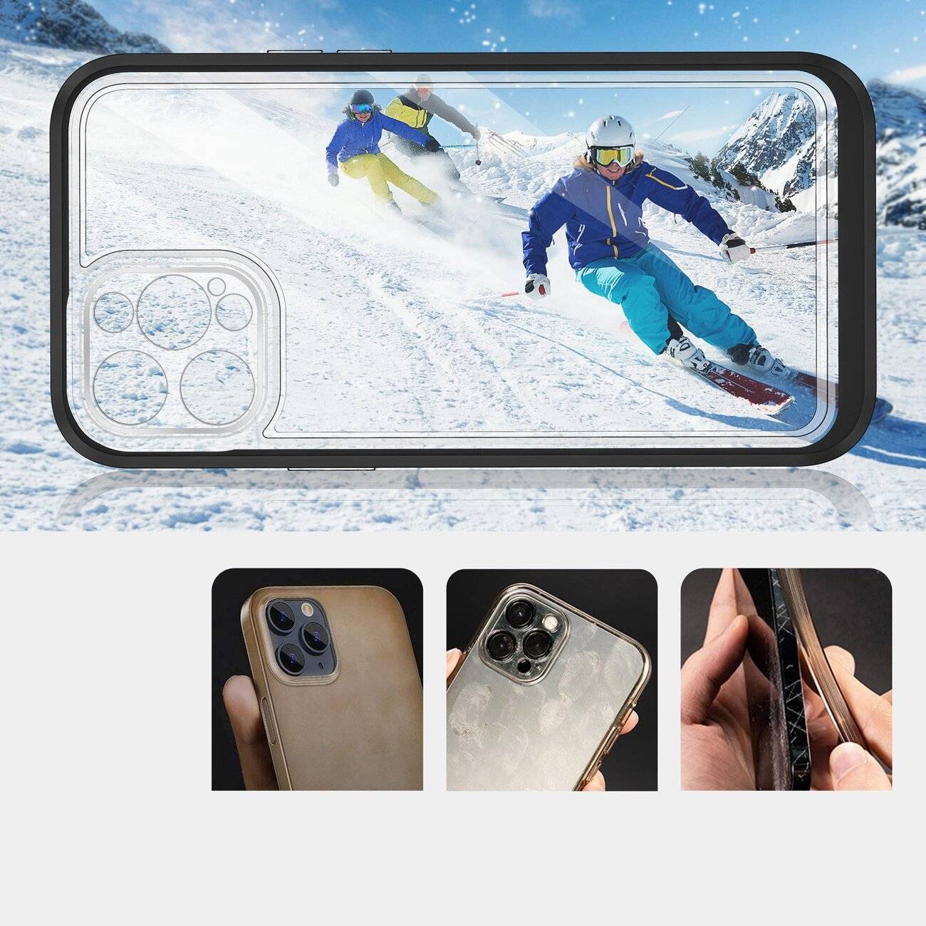 Klare 3in1 Hülle iPhone 12 Pro Frame Gel Cover schwarz