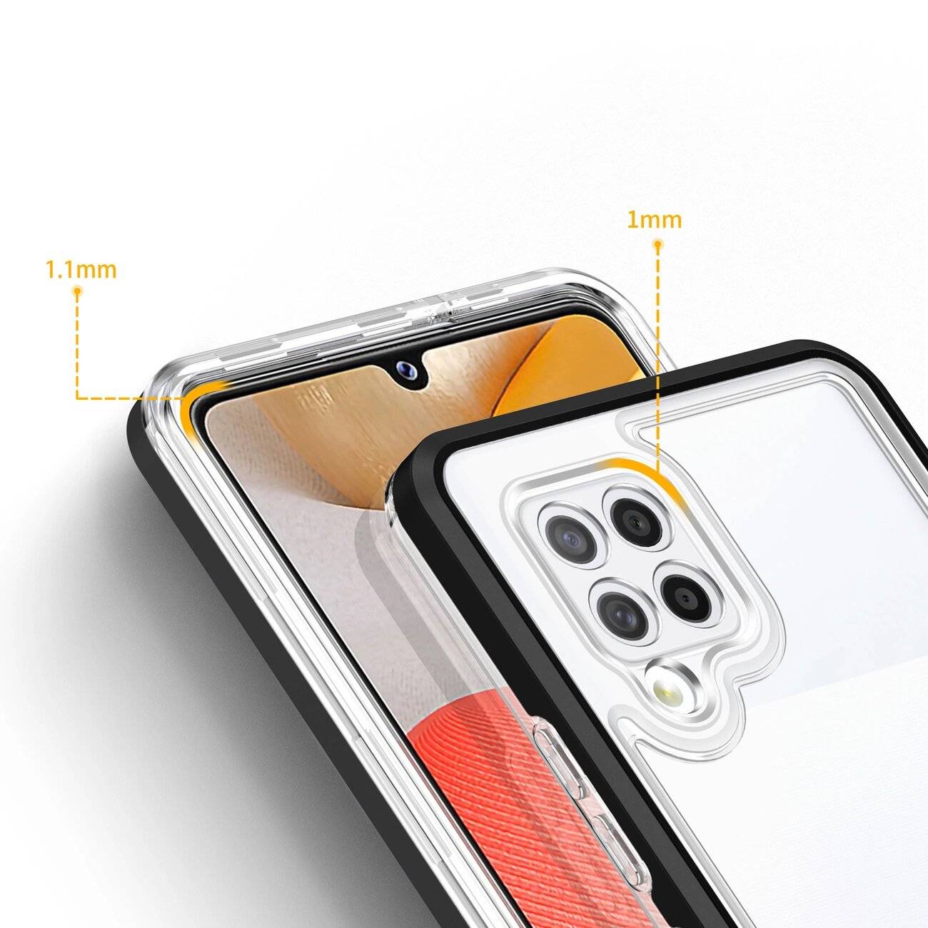 Klare 3in1 Hülle Samsung Galaxy A42 5G Frame Gel Cover Schwarz