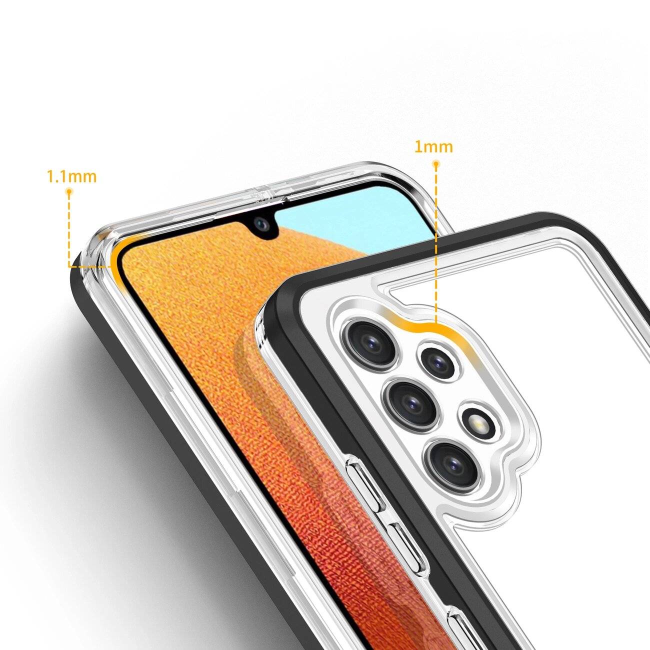 Klare 3in1 Hülle Samsung Galaxy A72 4G Frame Gel Cover Schwarz