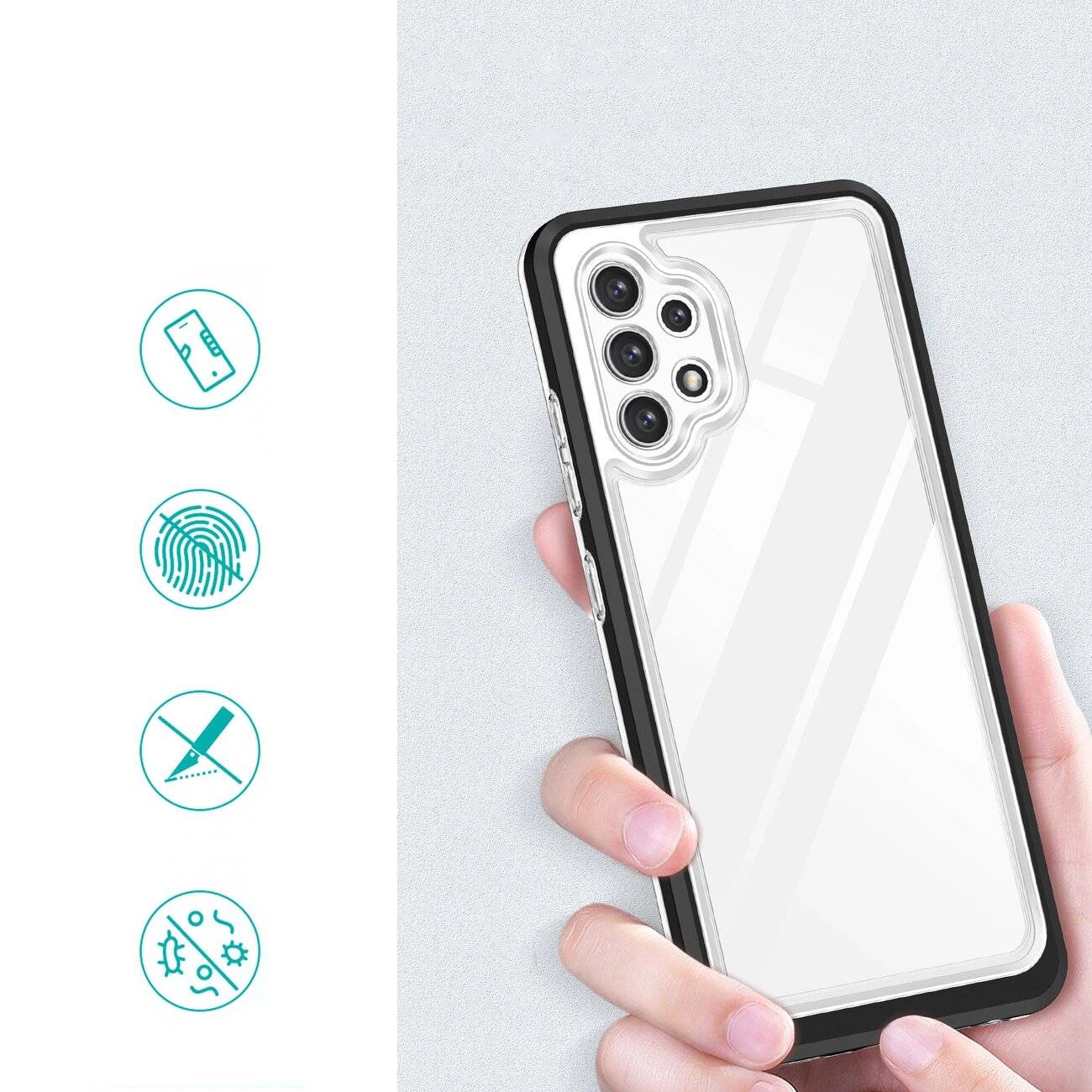 Klare 3in1 Hülle Samsung Galaxy A72 4G Frame Gel Cover Schwarz