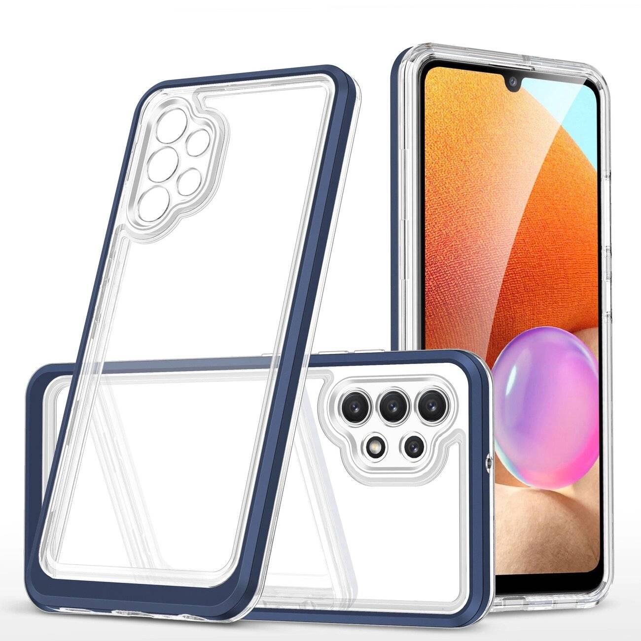 Klare 3in1 Hülle Samsung Galaxy A72 4G Frame Gel Cover Blau