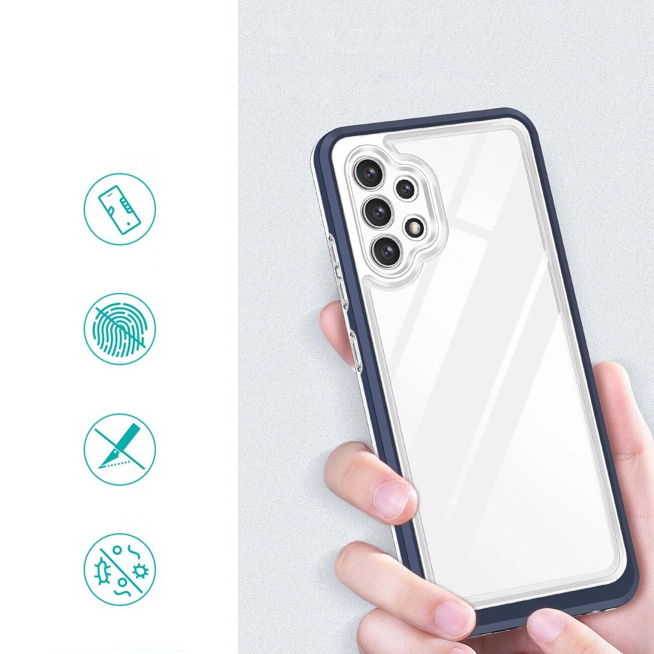 Klare 3in1 Hülle Samsung Galaxy A72 4G Frame Gel Cover Blau