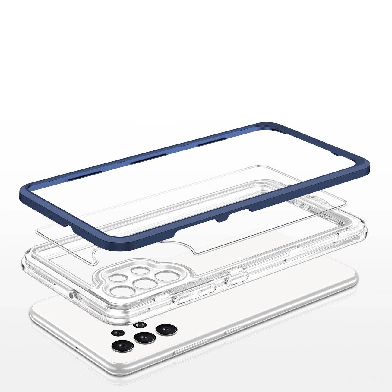Klare 3in1 Hülle Samsung Galaxy A72 4G Frame Gel Cover Blau