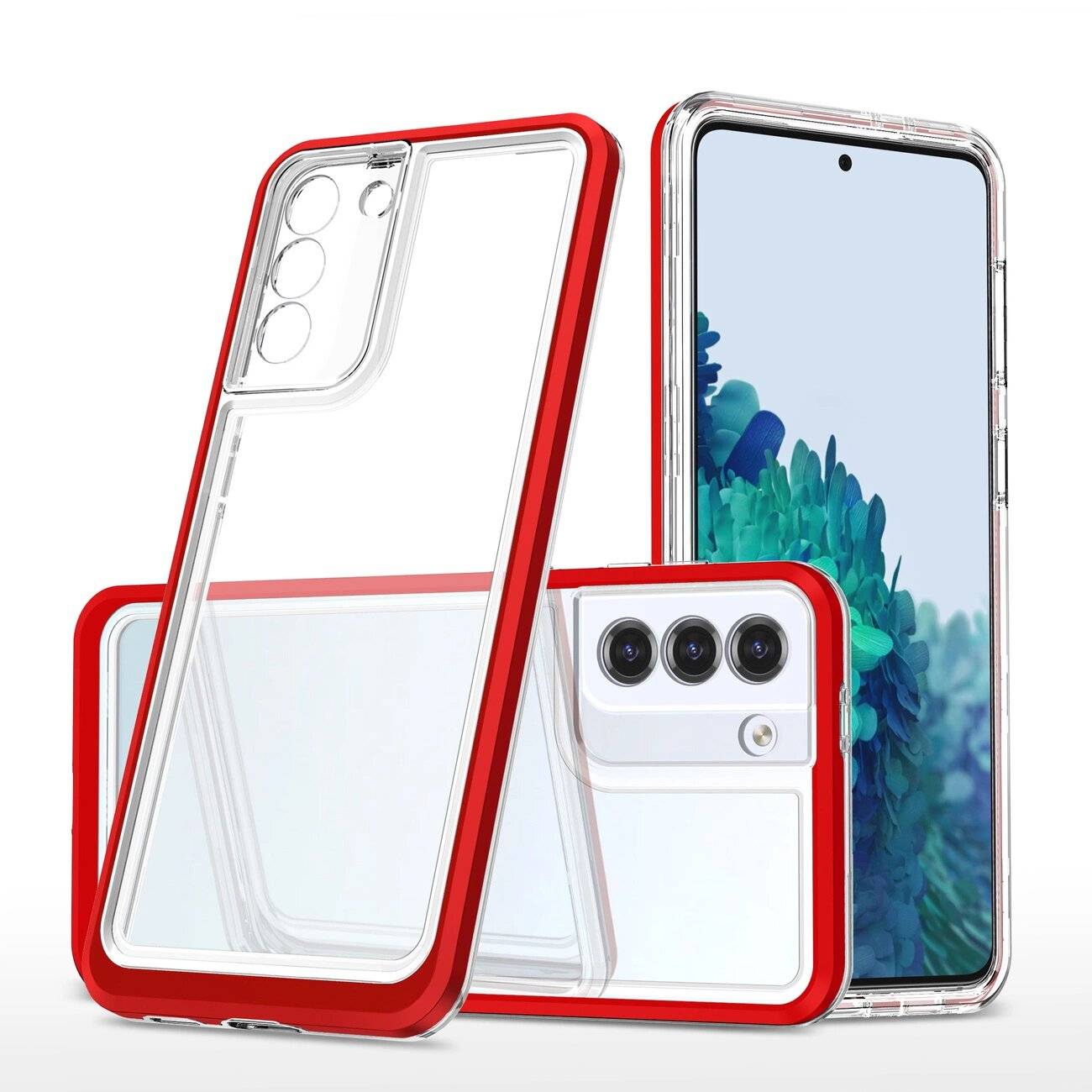 Klare 3in1 Hülle Samsung Galaxy S22+ S22 Plus Rahmen Gel Cover Rot