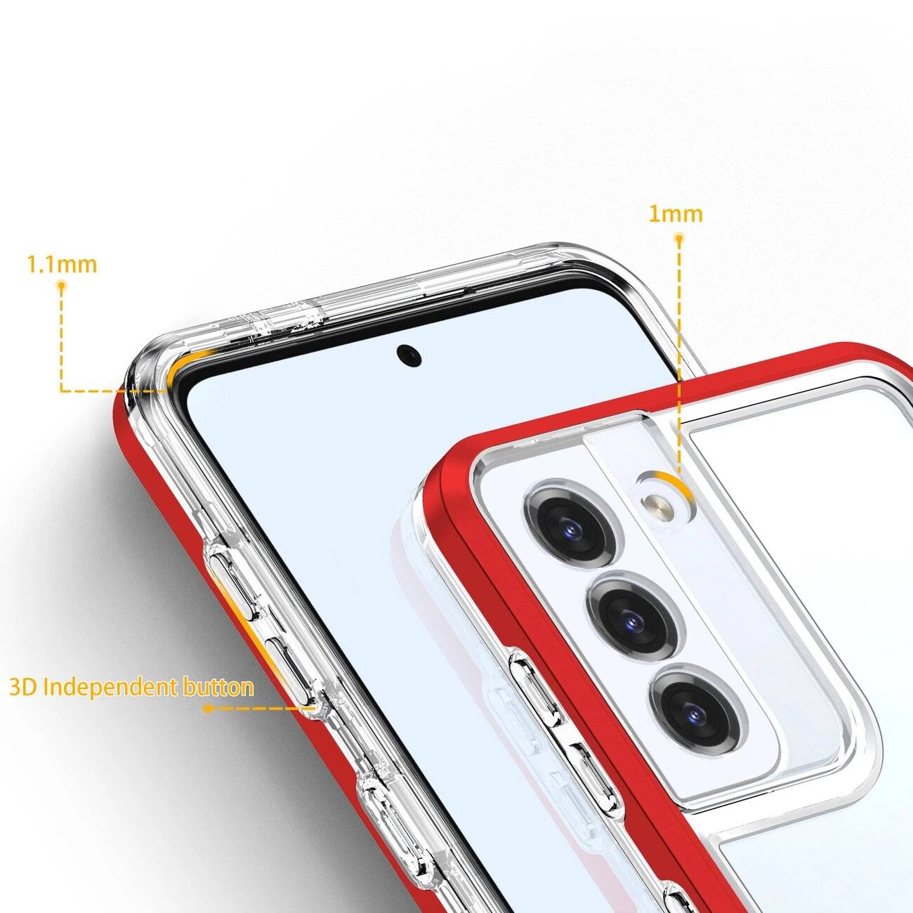 Klare 3in1 Hülle Samsung Galaxy S22+ S22 Plus Rahmen Gel Cover Rot
