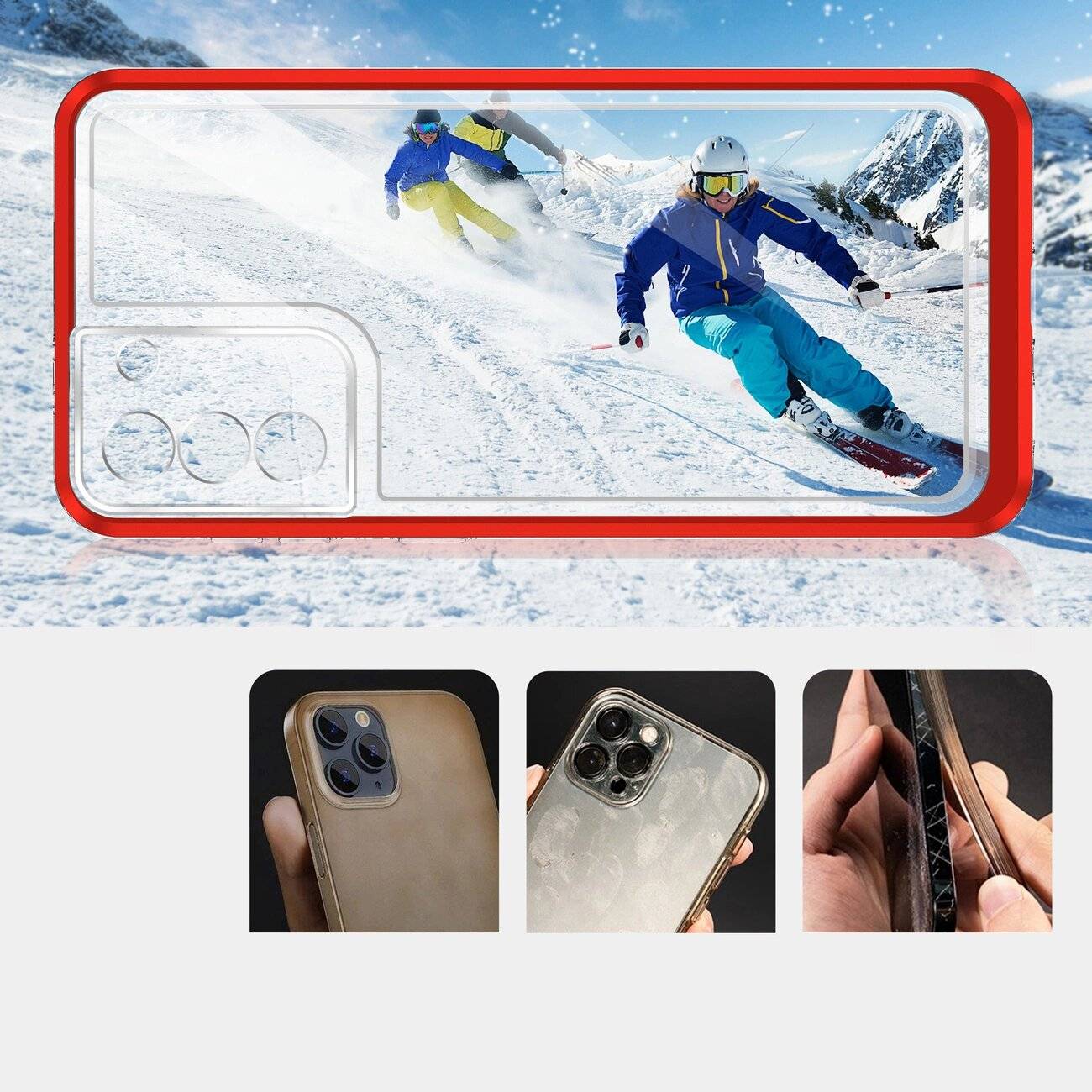 Klare 3in1 Hülle Samsung Galaxy S22+ S22 Plus Rahmen Gel Cover Rot