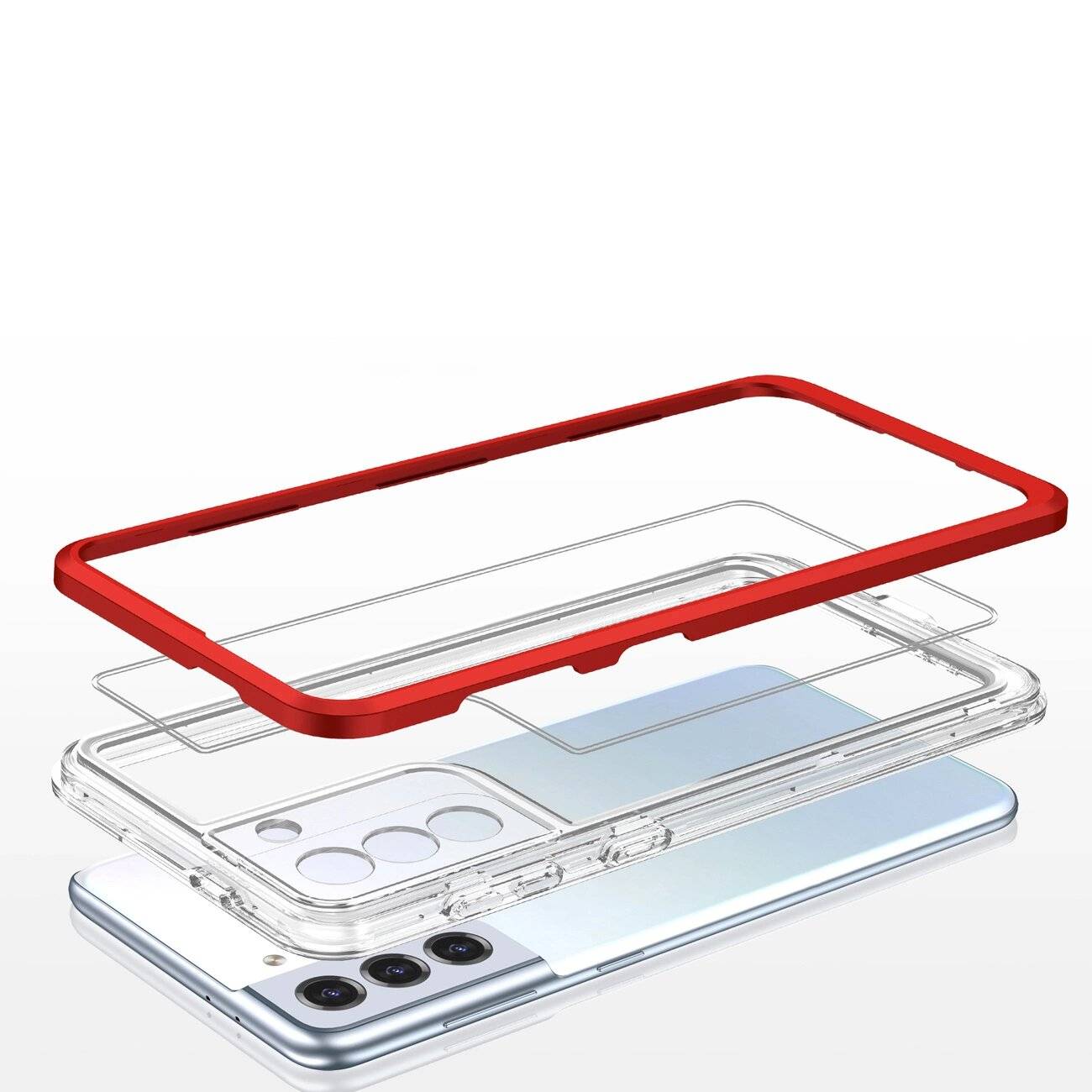 Klare 3in1 Hülle Samsung Galaxy S22+ S22 Plus Rahmen Gel Cover Rot