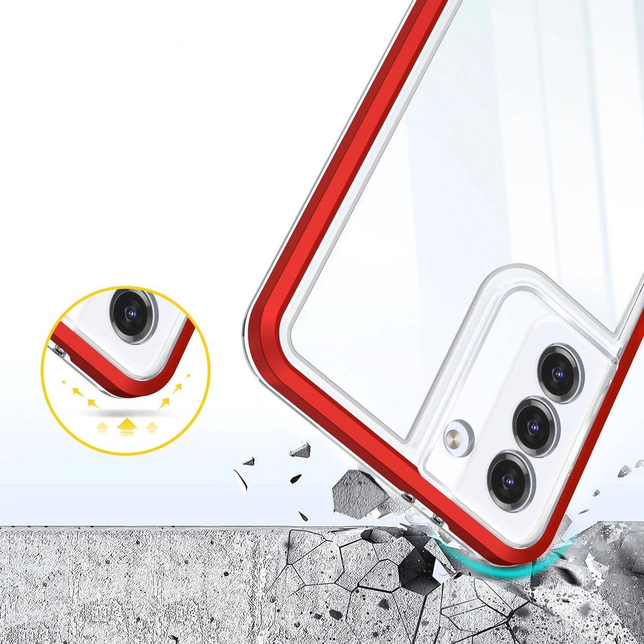 Klare 3in1 Hülle Samsung Galaxy S22+ S22 Plus Rahmen Gel Cover Rot