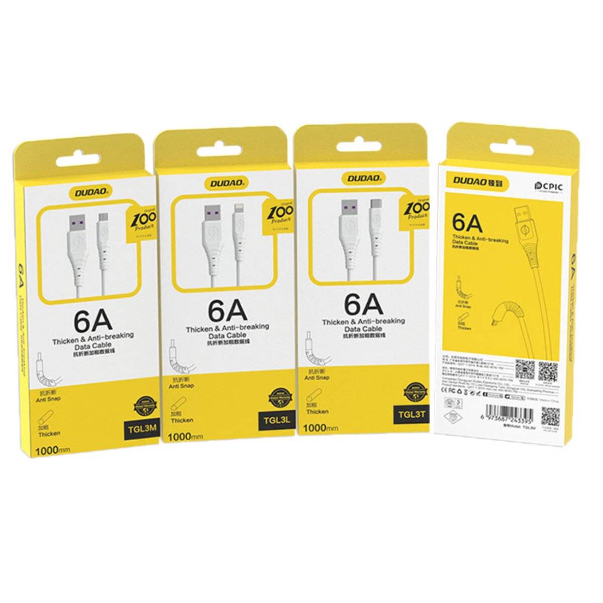 Dudao TGL3T USB – USB-C Kabel 6A 1m – Weiß