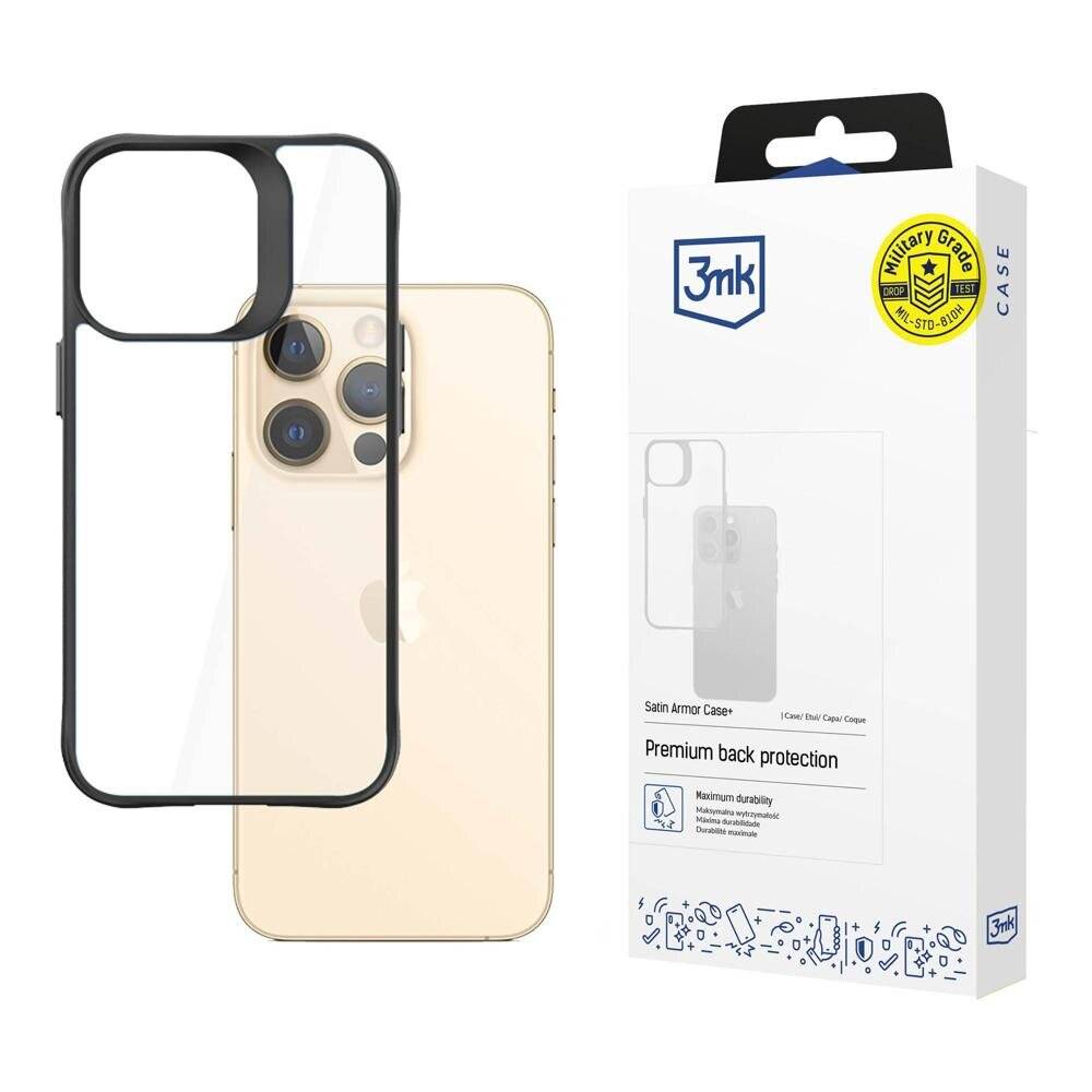 Ein transparentes Handyetui neben einem goldenen Smartphone. Die Verpackung zeigt „3mk Premium back protection.