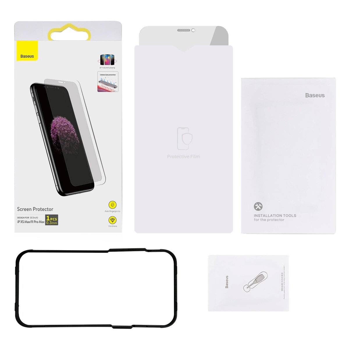 Baseus Privacy Anti Spy gehärtetes Glas iPhone 11 Pro Max / XS Positionierer