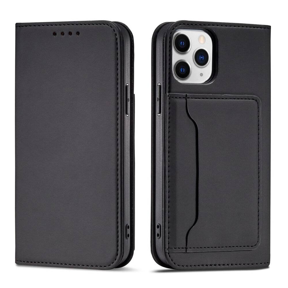 Magnetkartenhülle iPhone 12 Pro Tasche Kartenetui Kartenhalter Schwarz