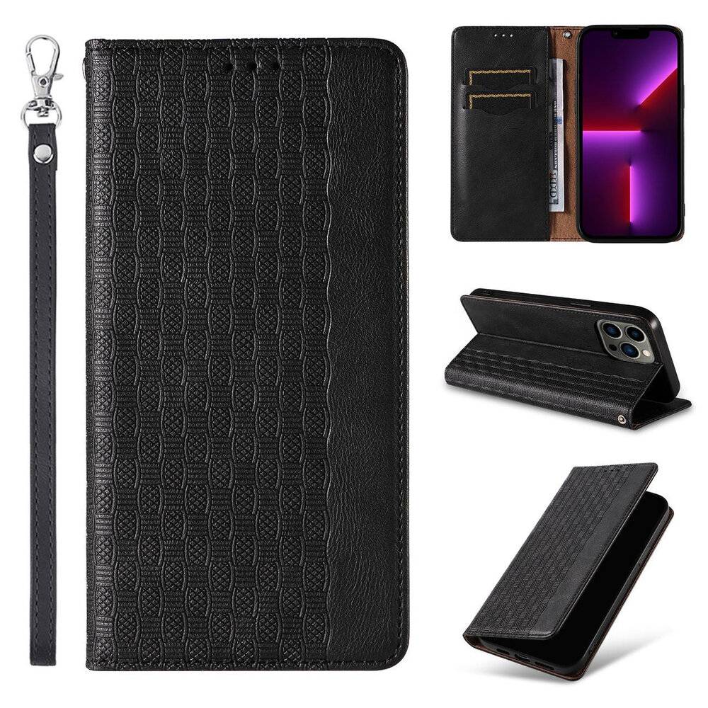 Magnet Strap Case iPhone 12 Pro Max Tasche Wallet + Mini Lanyard Pendant Schwarz