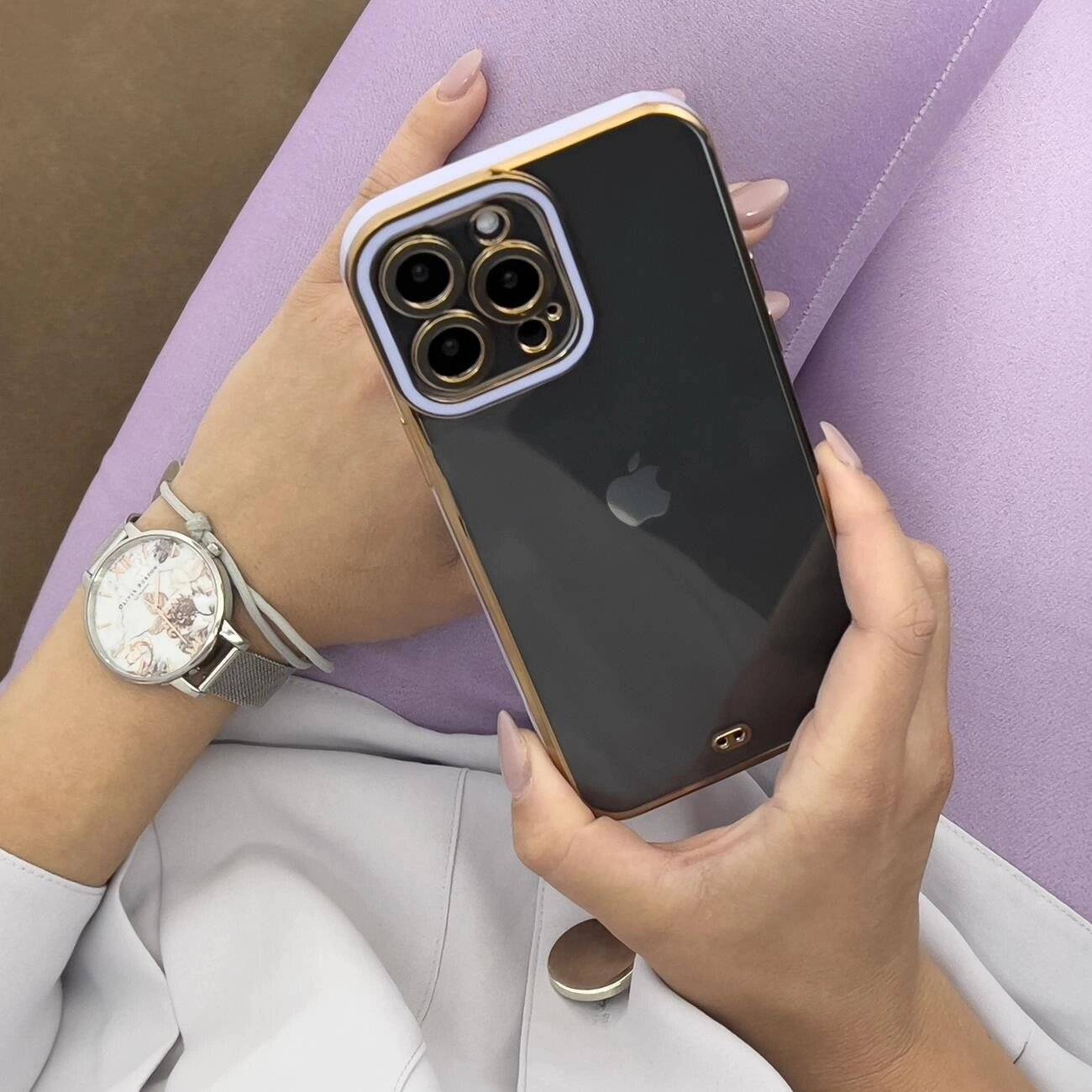 Fashion Case Samsung Galaxy A12 5G Gold Frame Gel Cover Lila