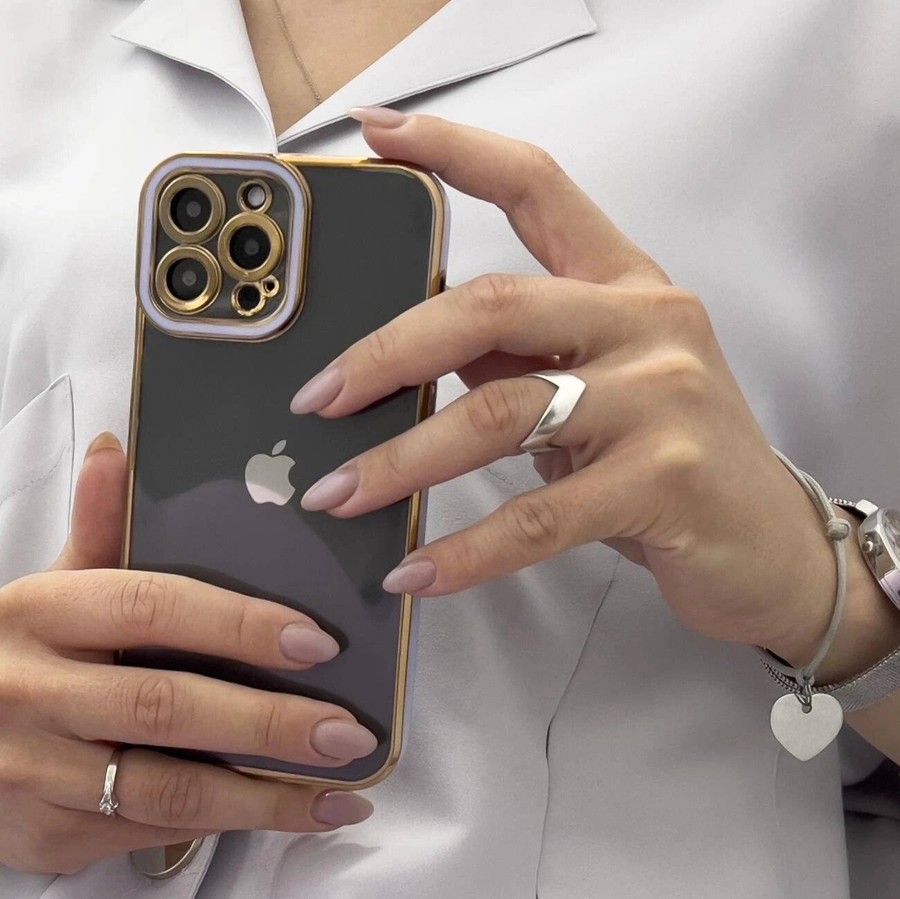 Fashion Case Samsung Galaxy A12 5G Gold Frame Gel Cover Lila