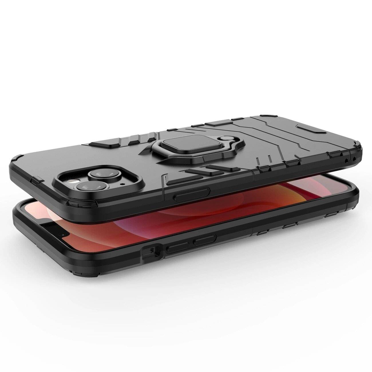 Ring Armor Hülle iPhone 14 gepanzerte magnetischer Haltering schwarz
