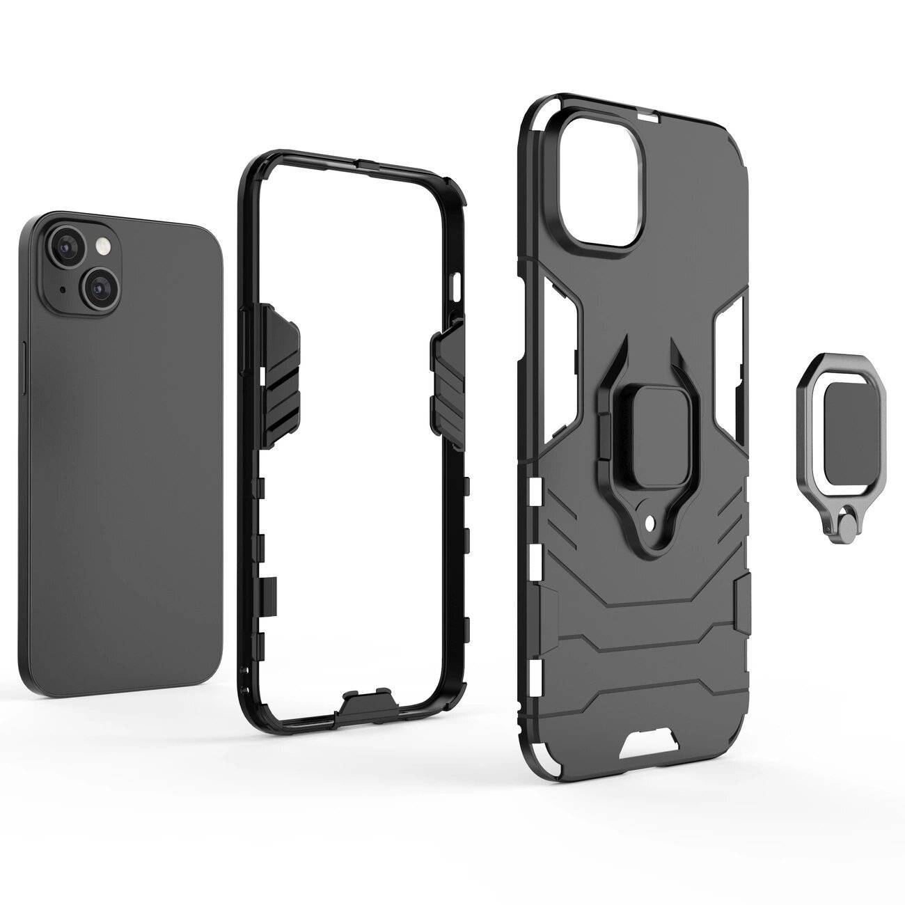 Ring Armor Hülle iPhone 14 gepanzerte magnetischer Haltering schwarz