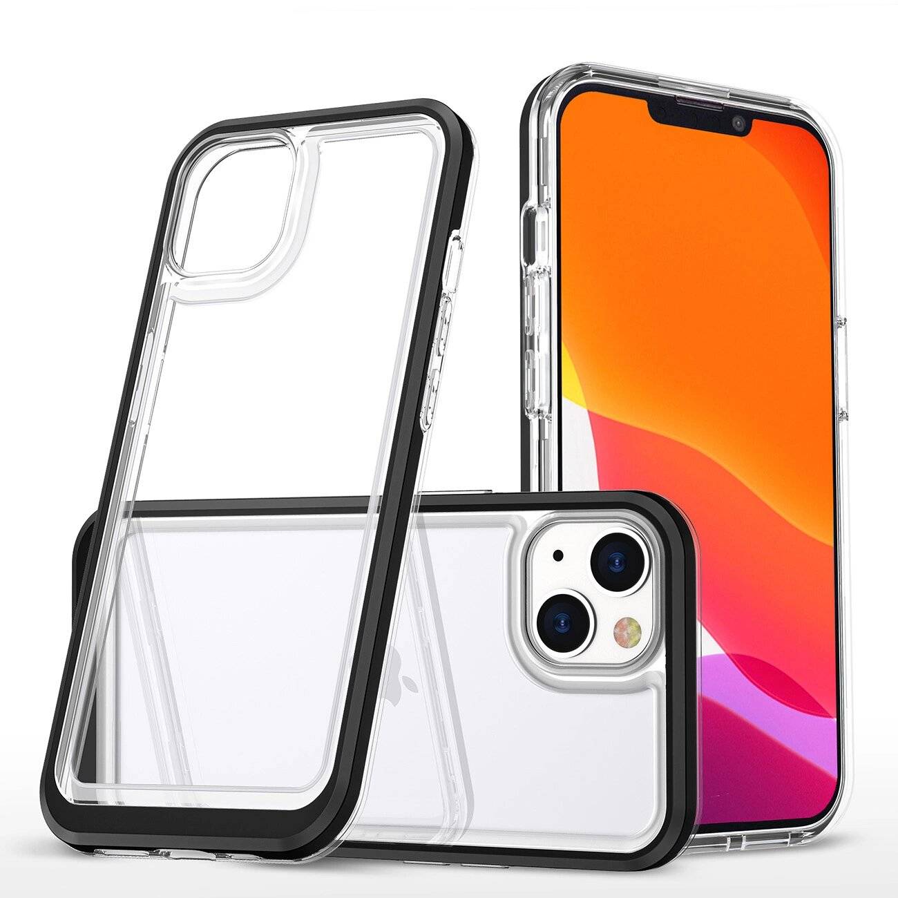 Klare 3in1 Hülle iPhone 14 Silikonhülle Rahmen schwarz