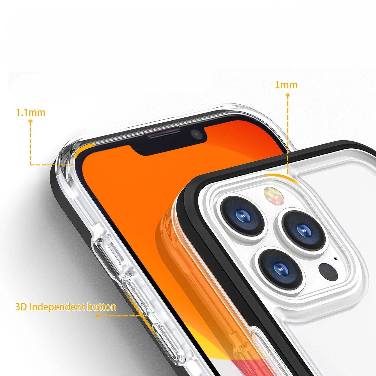 Klare 3in1 Hülle iPhone 14 Silikonhülle Rahmen schwarz