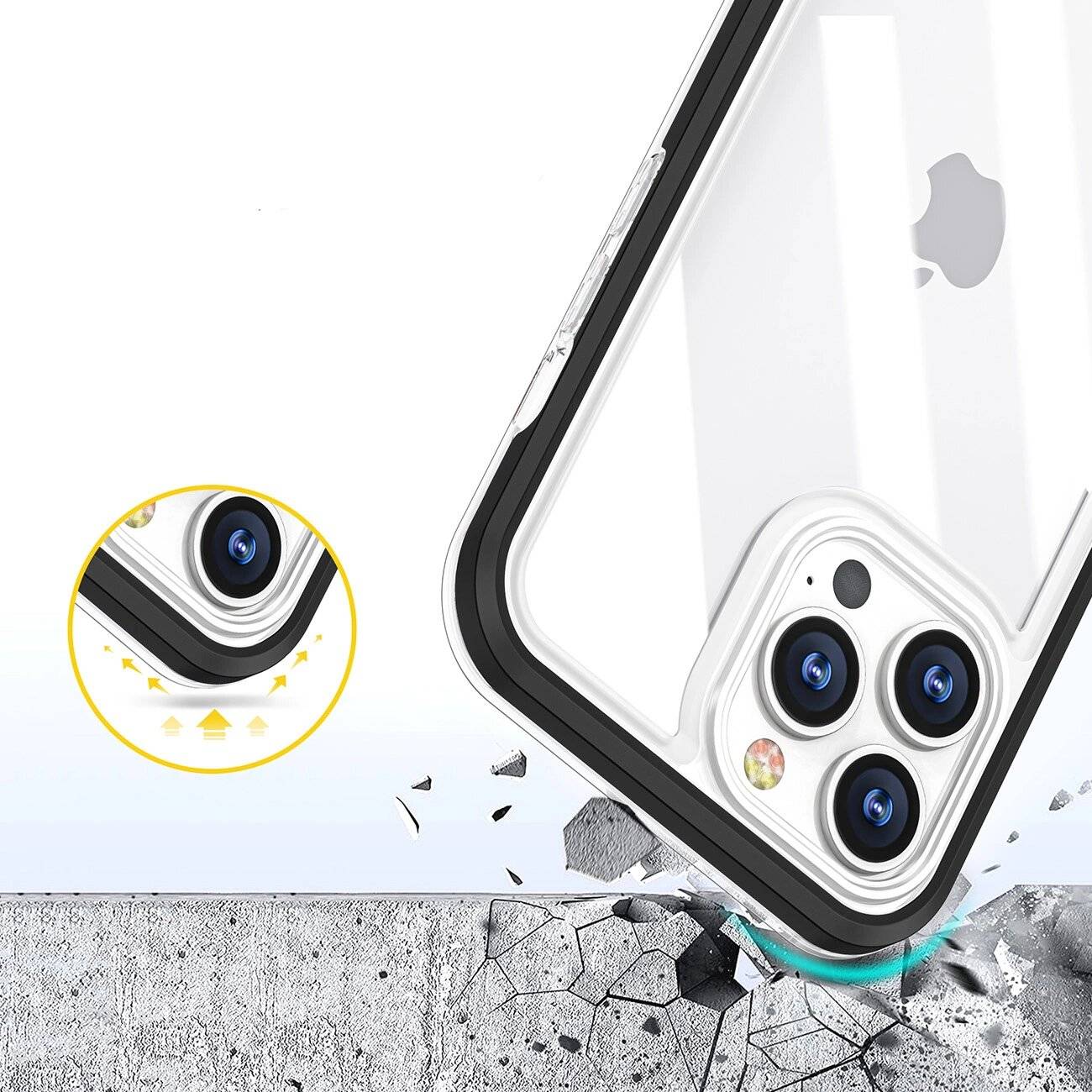 Klare 3in1 Hülle iPhone 14 Silikonhülle Rahmen schwarz