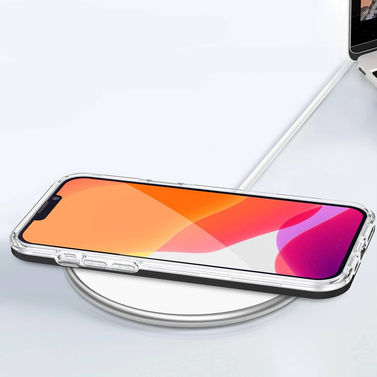 Klare 3in1 Hülle iPhone 14 Silikonhülle Rahmen schwarz