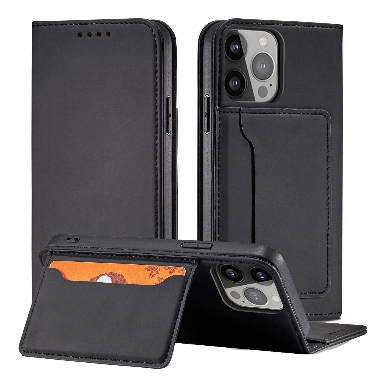 Magnet Card Case Hülle iPhone 14 Pro Max Flip Cover Wallet Stand schwarz