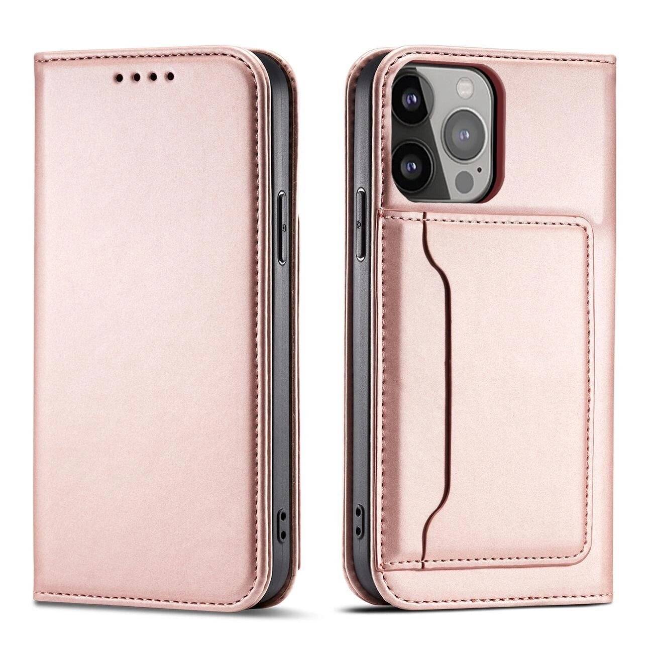 Magnet Card Case Hülle iPhone 14 Pro Max Flip Cover Wallet Stand Pink